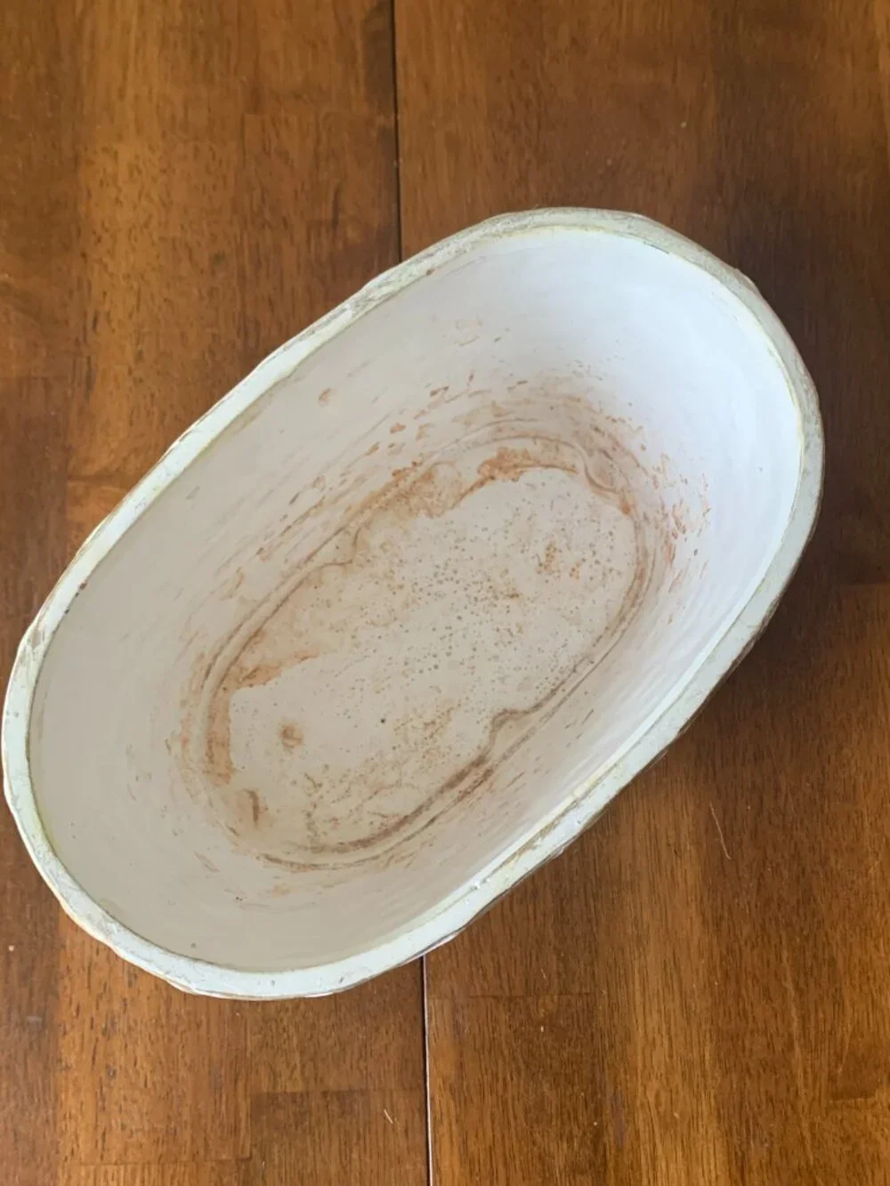 White Off-White Distressed Oval Ceramic Planter Pot Raised Geometric Pattern 10